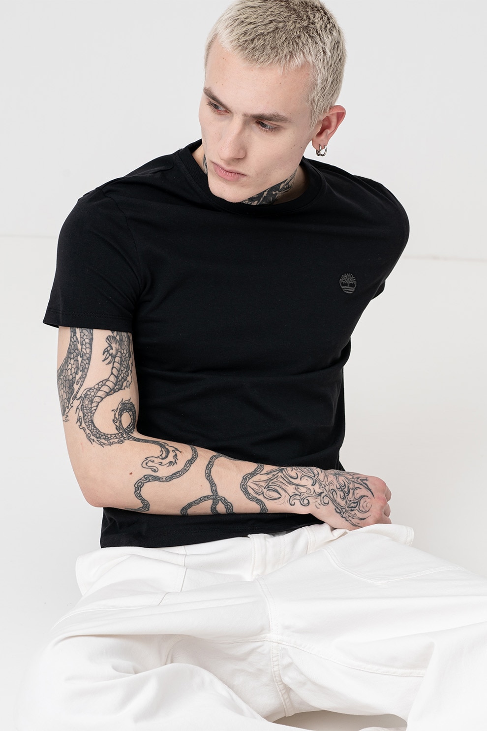 Timberland, Tricou slim fit din bumbac Dun-River, Negru, Gri, 2XL