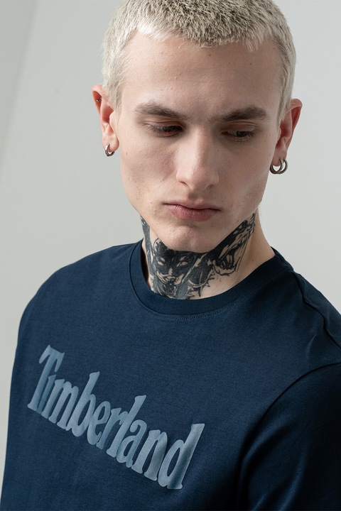 Timberland, Tricou cu imprimeu logo contrastant Linear, Bleumarin