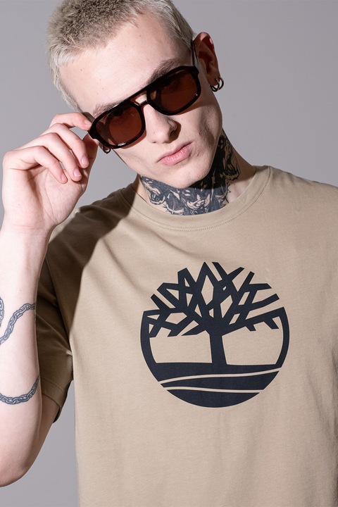 Timberland, Тениска Kennebec River Tree от памук с лого, Черен/Бежов