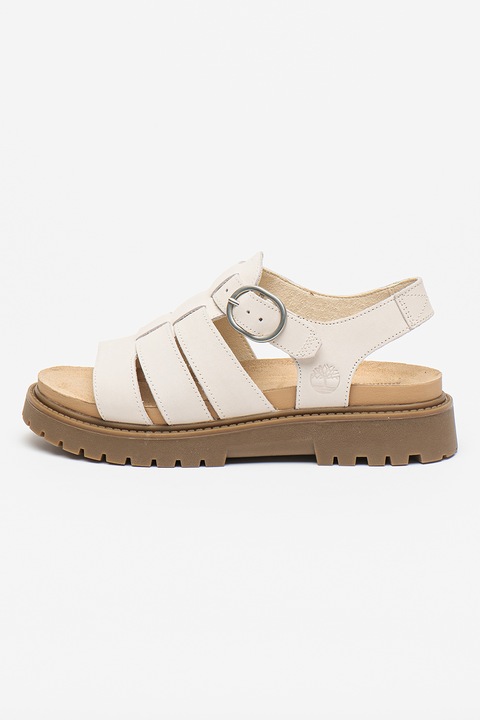 Timberland, Sandale din piele cu catarama Clairmont, Alb murdar