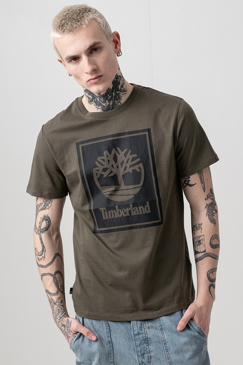 Timberland, Памучна тениска с лого, Черен/Тъмно каки