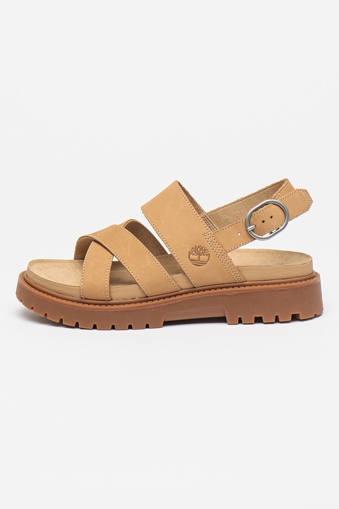 Timberland, Sandale de piele cu o catarama, Bej inchis