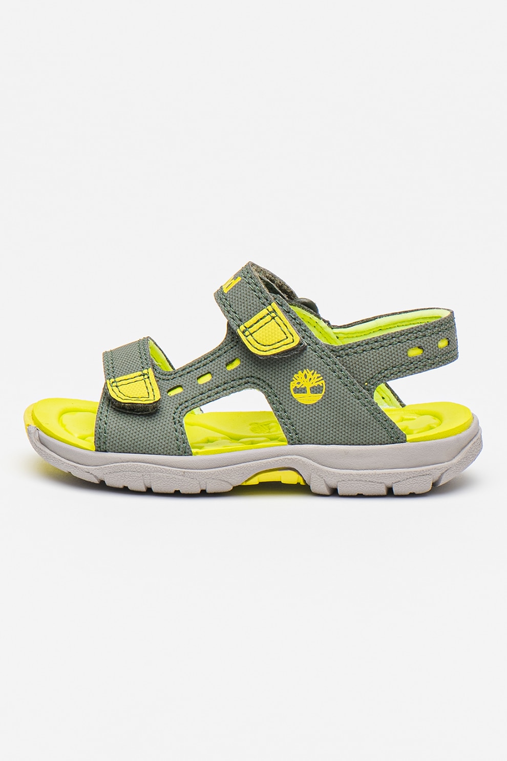 Timberland, Sandale cu velcro, logo si aspect texturat, Verde, Gri, 25 EU