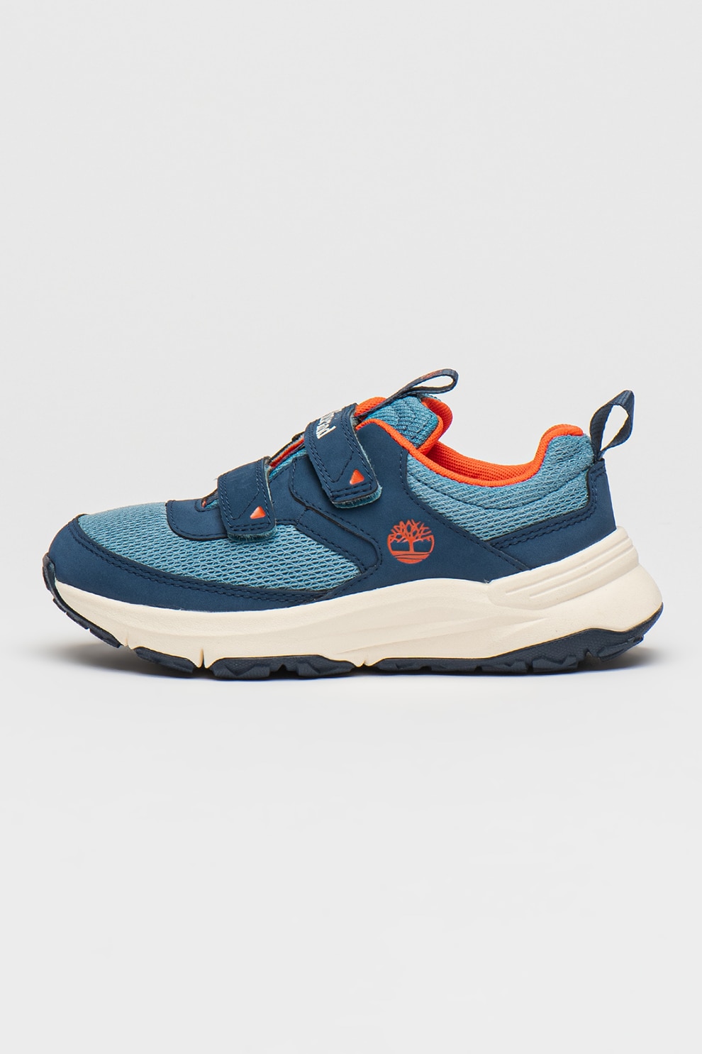 Timberland, Pantofi sport din material textil cu insertii din piele ecologica, Albastru pastel, Albastru inchis, Alb murdar, 31 EU