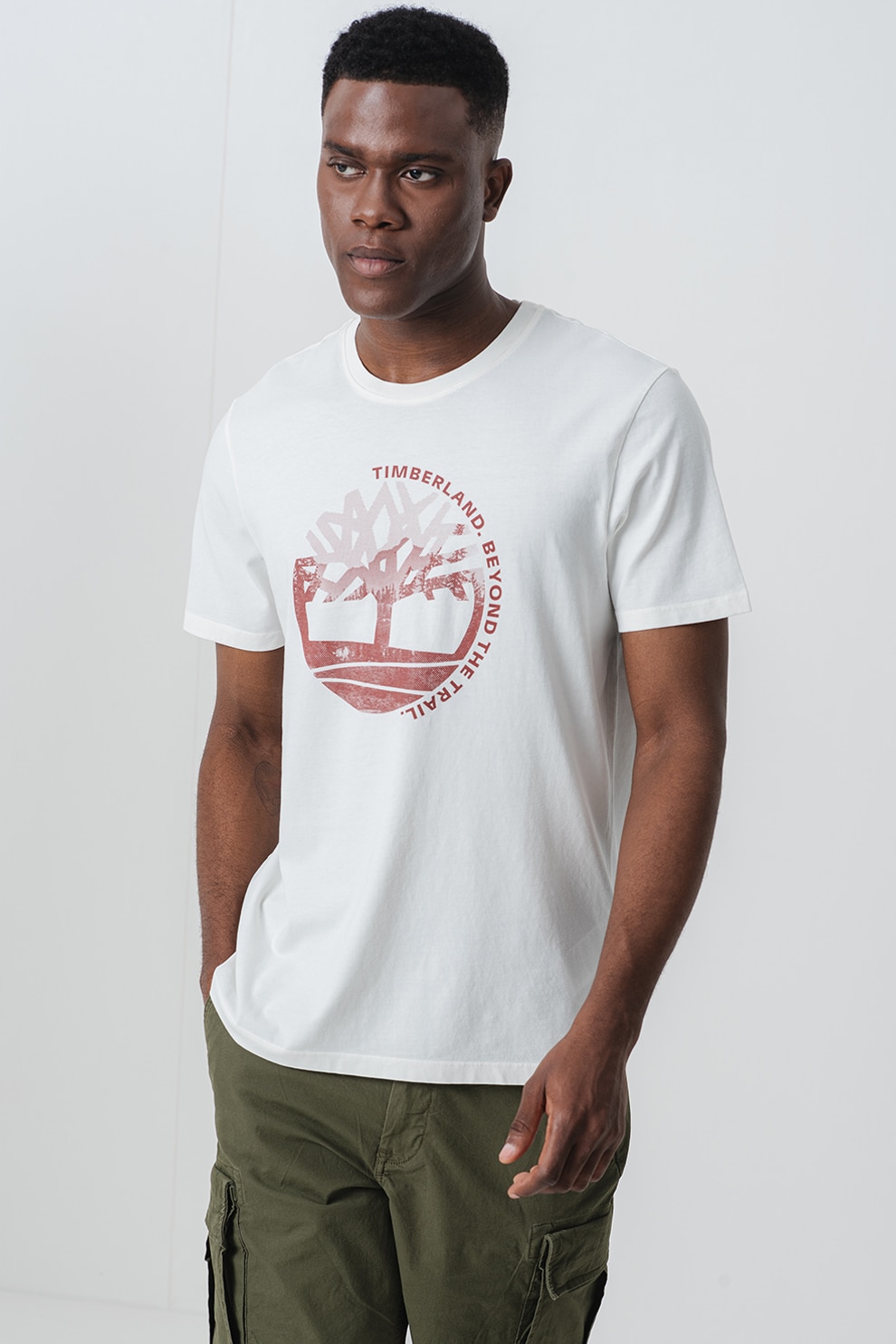 Timberland, Tricou cu decolteu la baza gatului si logo, Alb, L