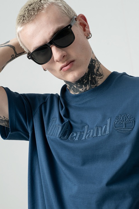 Timberland, Тениска от памук с бродирано лого, Тъмносин