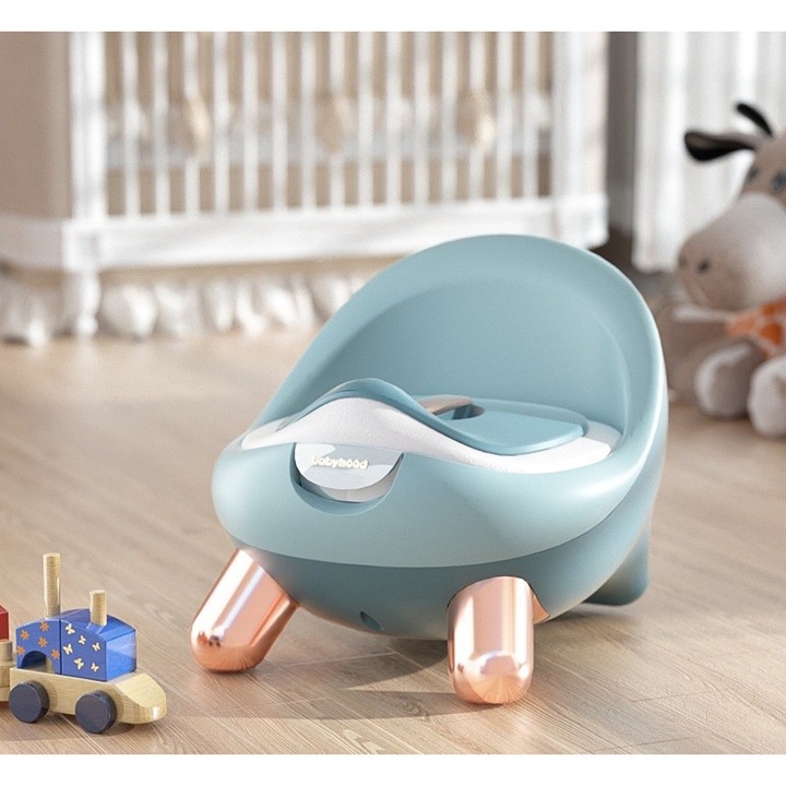 Премиум гърне за деца, Comando Kids, с капак, нетоксично, подвижни отделения, пръстен, против приплъзване, ергономичен модел с 4 крака, метално златисто зелено