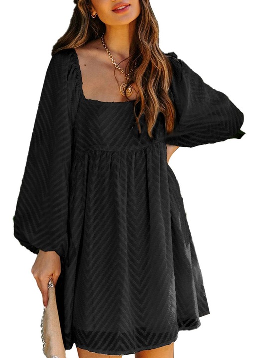 Лятна рокля-туника, дълги ръкави, два слоя, реглан ръкави, черна, полиестерно влакно, S INTL