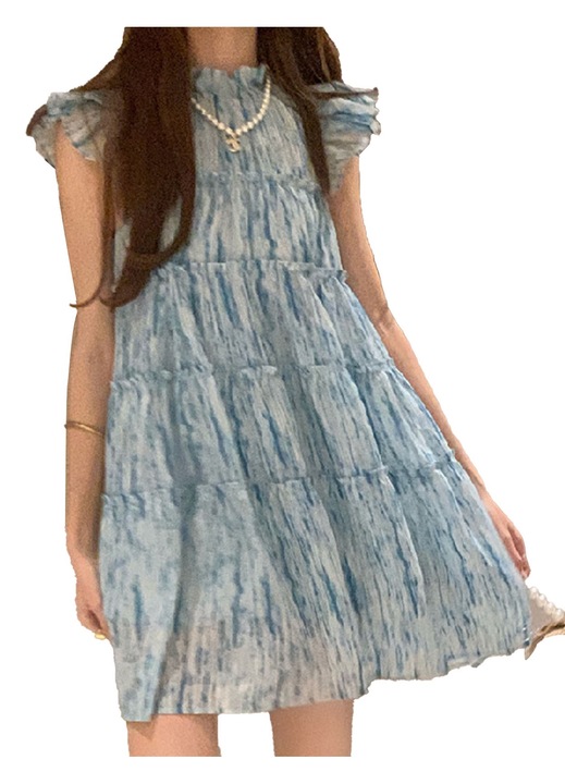 Дамска лятна рокля с волани, ръкави, ежедневен стил, удобна мода, сладка за офис, среща, пътуване, рокля от една част