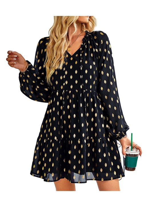 Рокля с V-образно деколте, тип течна, Черен, XL