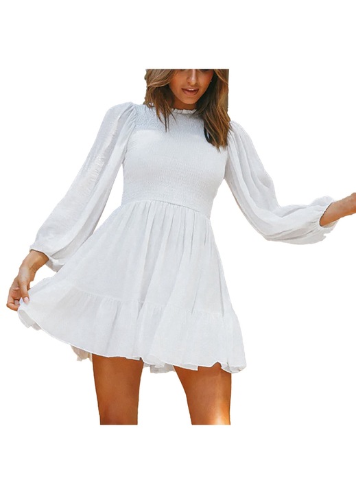 Hosszú ujjú ruha, alkalmi, magas nyakú, fehér színű, őszi, M INTL