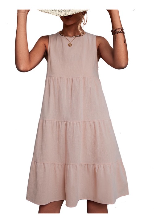 Масивна елегантна парти рокля без ръкави, розова, L INTL