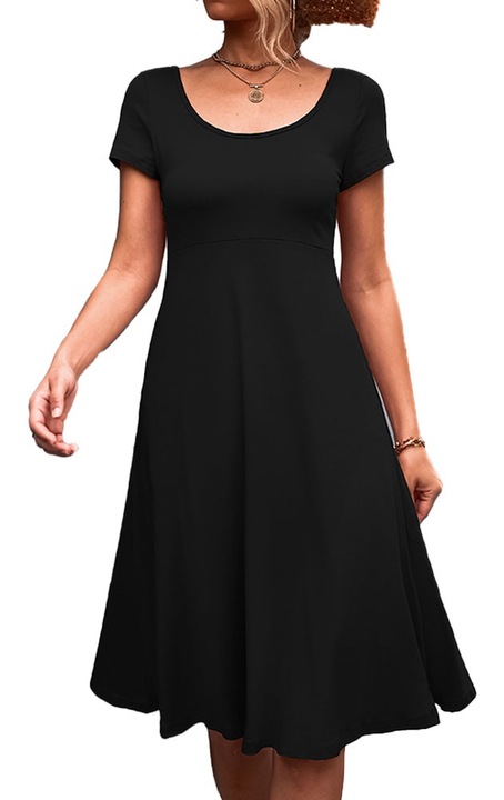 Дамска рокля, средна дължина, къс ръкав, елегантна, черна, XL INTL