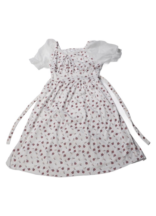 Рокля с буф ръкави, флорален принт, връзка на гърба, червено и бяло, полиестер; летен комплект, L INTL