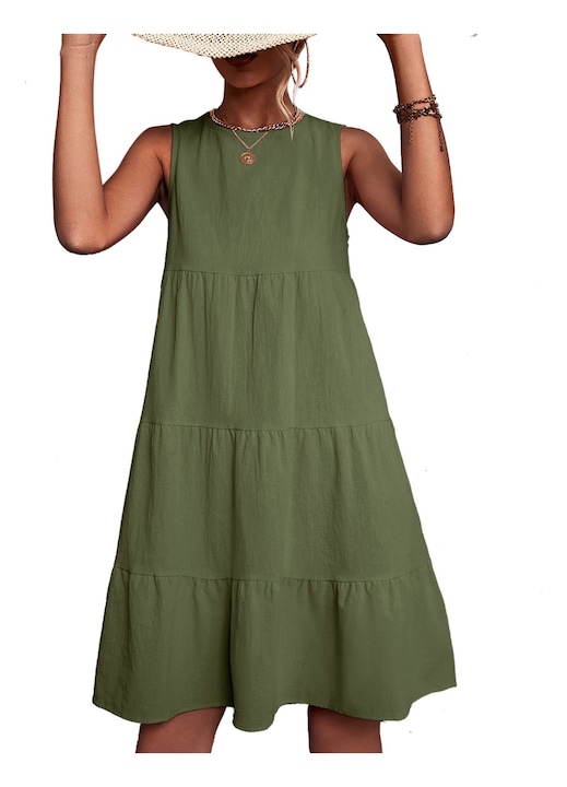 Зелена рокля, без ръкави, широк подгъв, за поводи, 2XL INTL