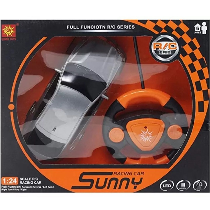 RC състезателен автомобил, Welora, C LED светлина, За деца над 6 години, Mащаб 1:24, Пластмаса, 20x8x5 cm, Cребърен