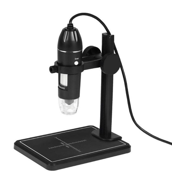 AjieQaQ digitális mikroszkóp, 1600x, LED, hordozható, fekete, 2 adapterrel