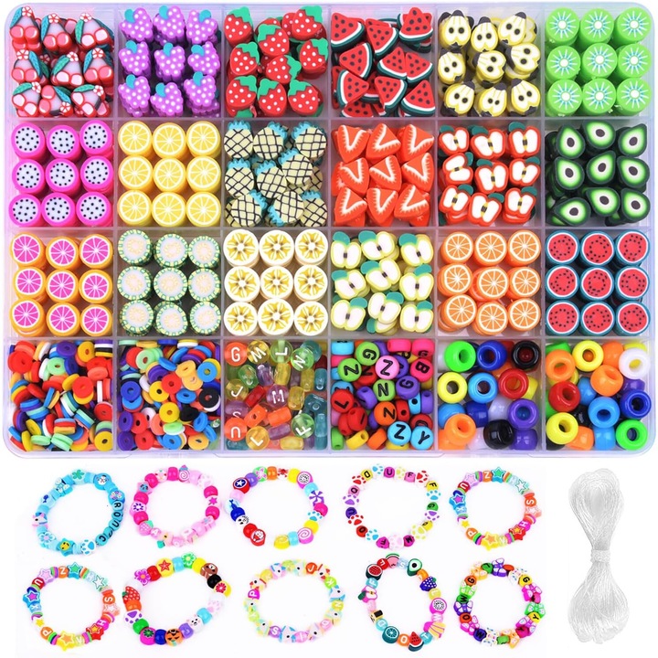 Set de bratari prietenie, JOGVELO, 1000PCS, 24 stiluri, multicolor, cutie de depozitare, Multicolor