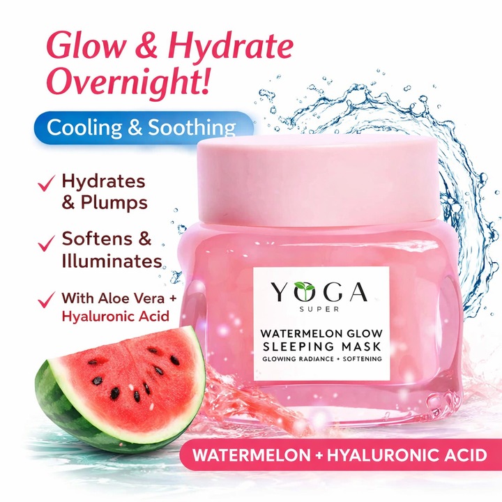 Masca de fata hidratanta de noapte, Masca de dormit cu pepene verde, Yogasuper