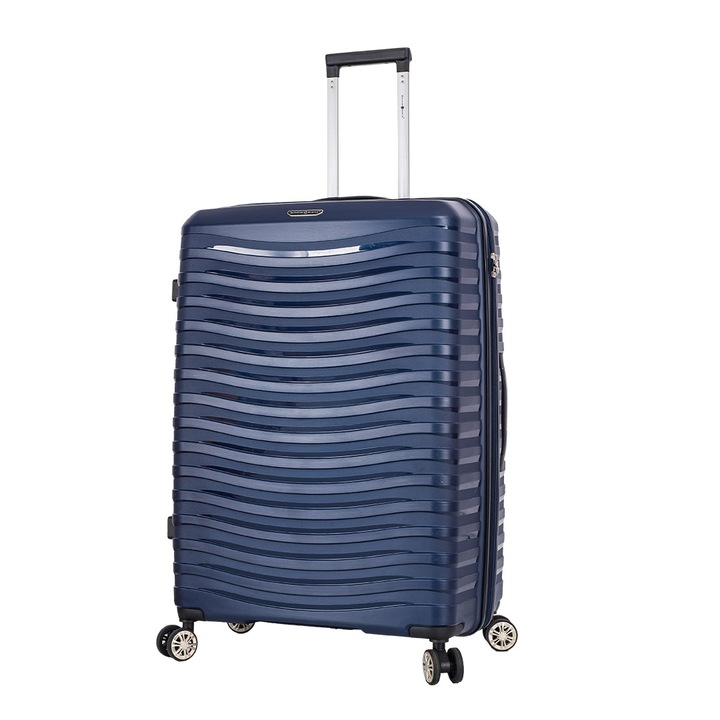 Куфар Snowball SW43803, Голям, полипропилен, с 4 колела и шифър TSA, 77 см, тъмносиня