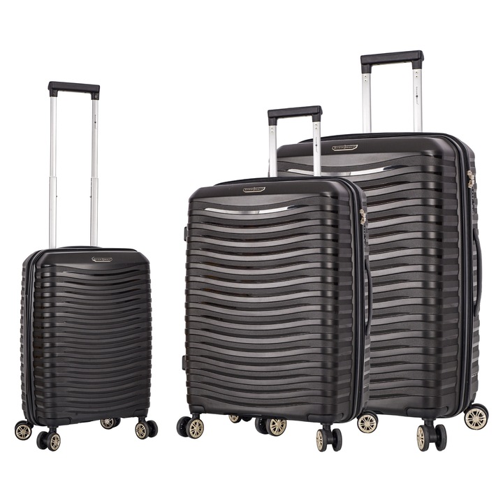 Комплект куфари Snowball SW43803, полипропилен, TSA код, с 4 колела, 3 броя, черен