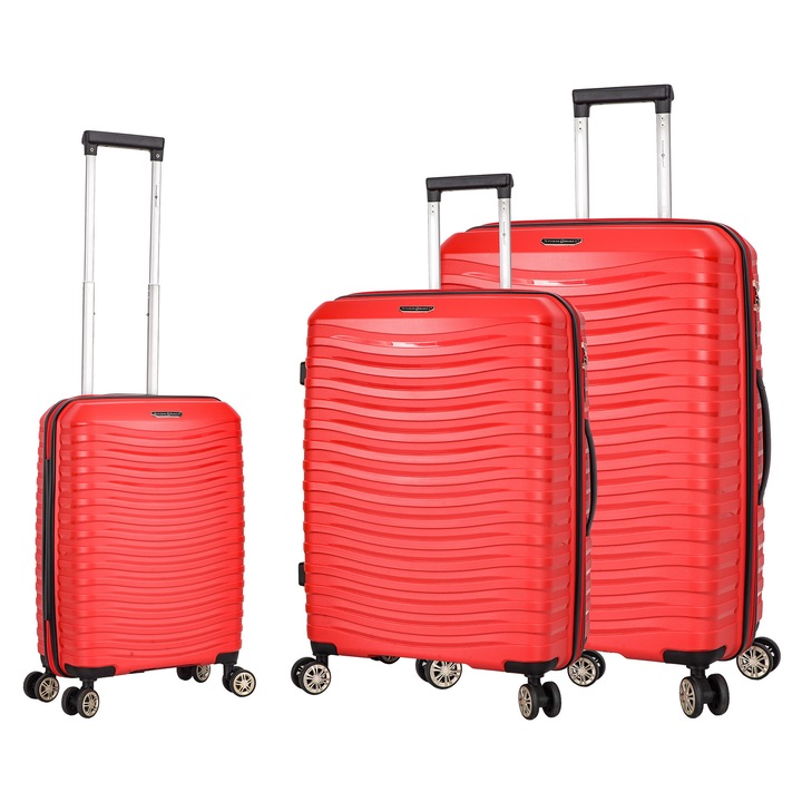 Bőrönd Szett, Snowball SW43803, polipropilén, TSA kód, 4 dupla kerék, 3 db, piros