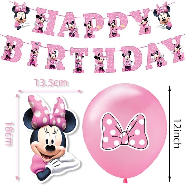 Set baloane si accesorii aniversare, petrecere copii Minnie Mouse, 64 piese