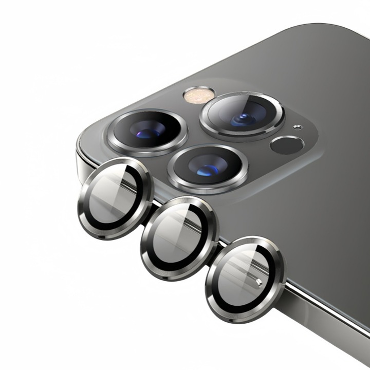 Folie protectie camera spate pentru iPhone 16Pro/16Promax, aluminiu, anti-amprente, acoperire completa