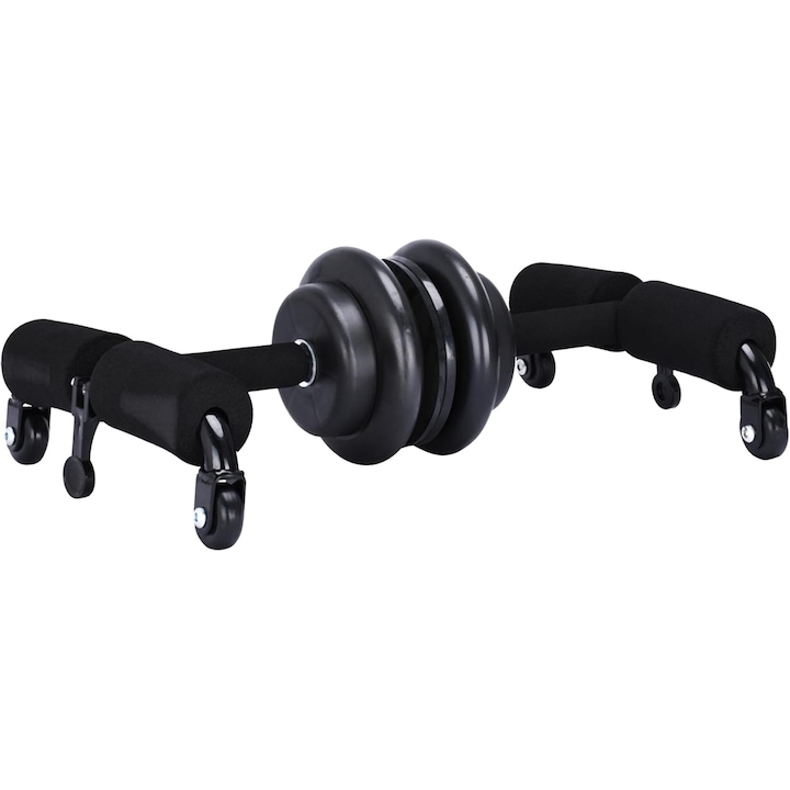 Мултифункционално двойно колело за корем, лицеви опори, POWRX, неръждаема стомана, черно