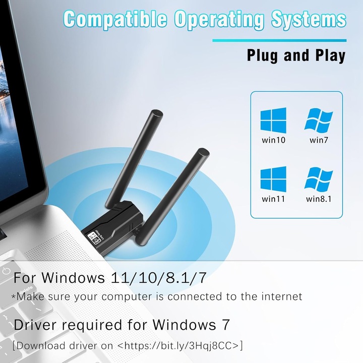 Безжичен адаптер, PsAyl®, Bluetooth 5.4, 150 м обхват, високоскоростен USB, бърз трансфер, Windows, за компютър/лаптоп, черен