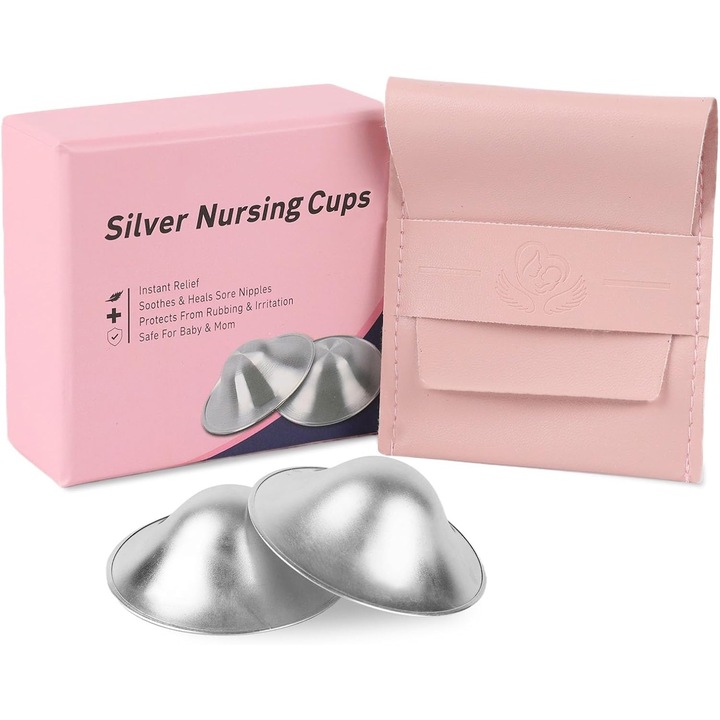 Ezüst mellbimbóvédő készlet, PsAyl®, 925 sterling ezüst, a legtöbb mellbimbó típushoz és mérethez illeszkedik, 5,5 x 1,7 cm, 2 db