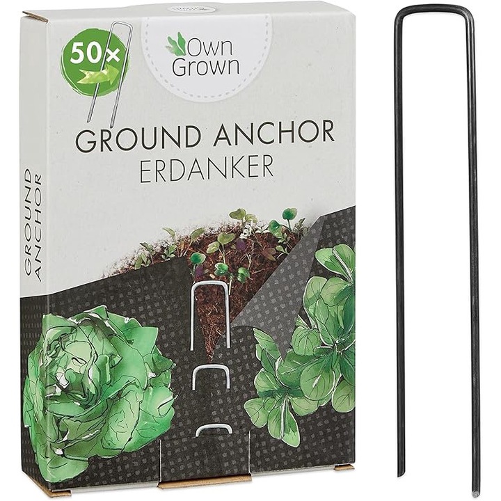 Set 50 cuie de sol si pentru tesaturi de control al buruienilor, otel, 15 x 3 cm