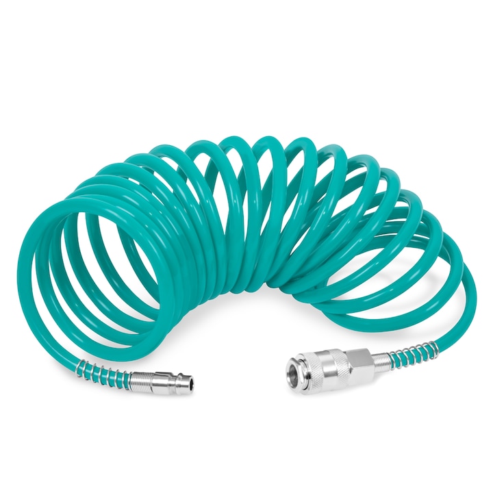 Spirált légtömlő, VONROC, AH801AA, 5m, nyomás 10 bar nyomáshatár, univerzális gyors csatlakozókkal DIN/EURO/ORION, PE anyag, 8 mm külső átmérő es 5 mm belső átmérő