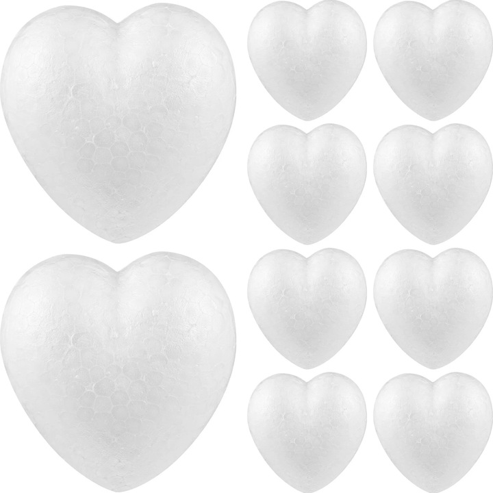 Set 10 Piese Bile Spuma in Forma de Inima, Alb, 8.50x8.50x4.00cm