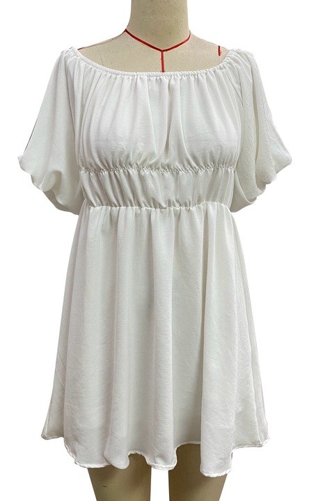 Къса рокля, буф ръкави, ежедневна, елегантна, бяла, коприна, S INTL