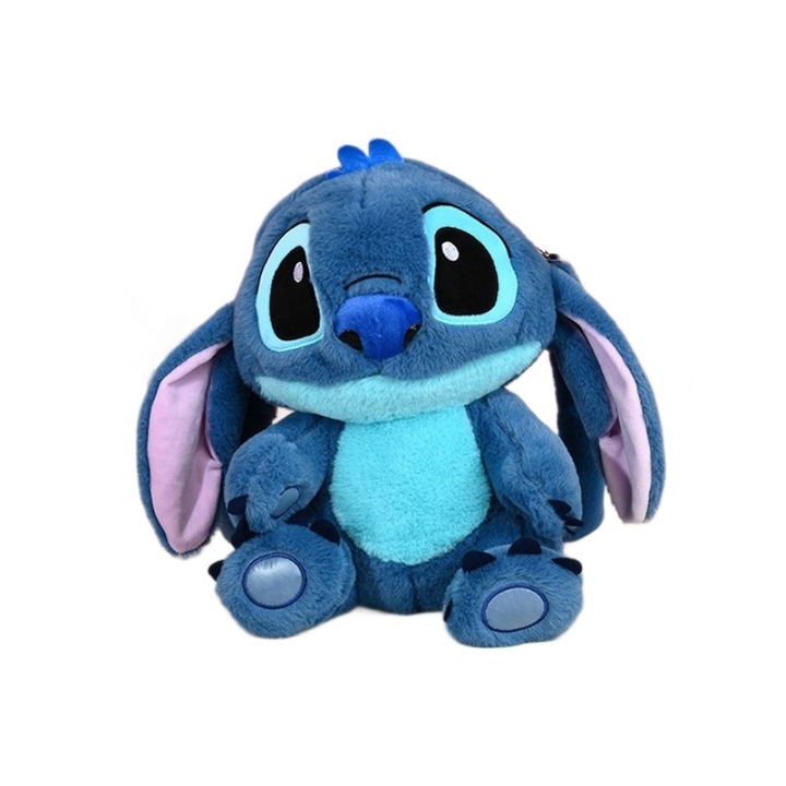 Kék plüss iskolatáska, rajzfilm mintával, 28cm, tinédzsereknek