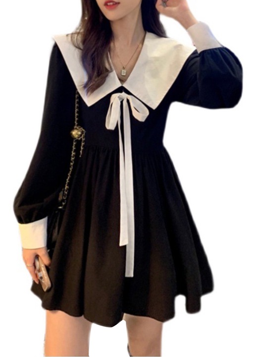 Mini ruha, francia csipke, nyári, hosszú ujjú, alacsony nyakkivágással, utazáshoz, S INTL