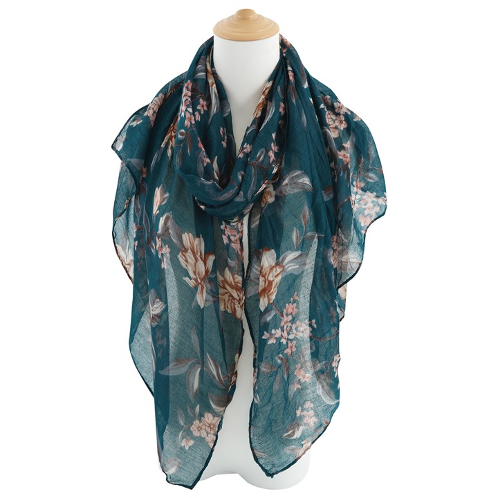 Esarfa lunga tip sal pentru femei, GOGOU®, 180x70 cm, Material subtire si usor, Retro, Albastru inchis