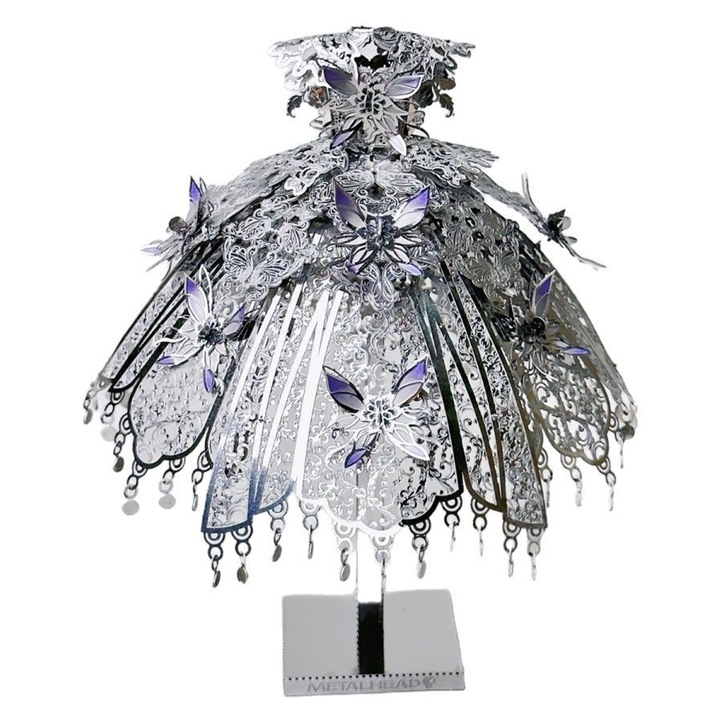 3D метален пъзел, рокля „Сребърна луна“, сребристо/лилаво, сложни детайли