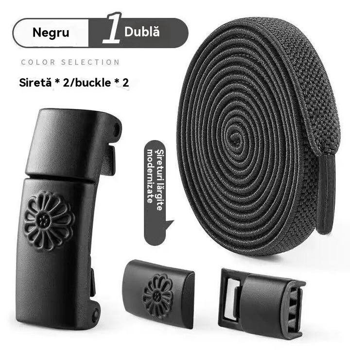 Sireturi elastice cu catarama magnetica KitsKap®, negru, set pentru barbati si femei