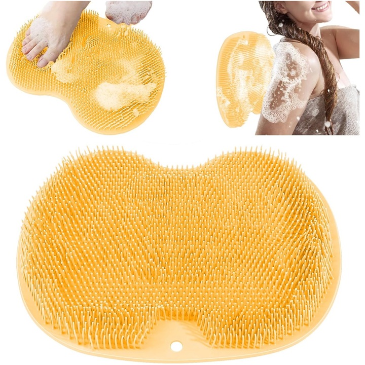 TapyPins, szilikon fürdőszőnyeg, lábkefe, masszázs, csúszásmentes, sárga