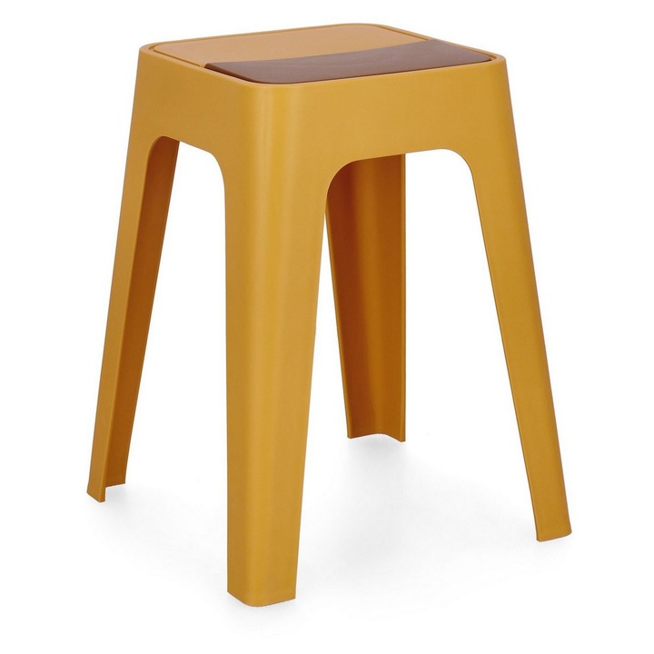 Set 4 tabureti polipropilena galben mustar maro Hobbit 36.5x36.5x46.5 cm