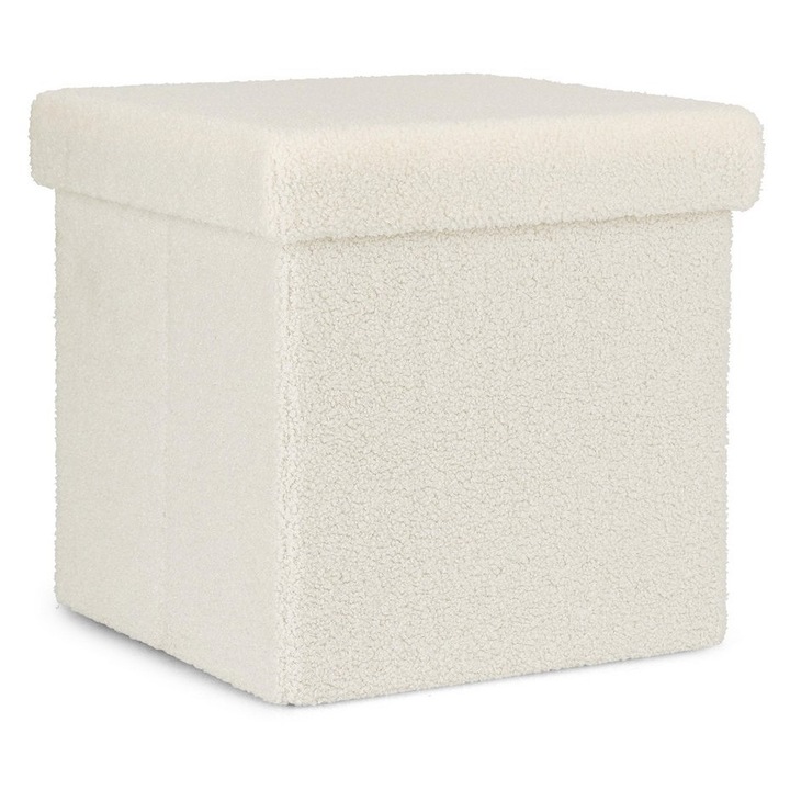Taburet textil alb buclat Joris 38x38x38 cm