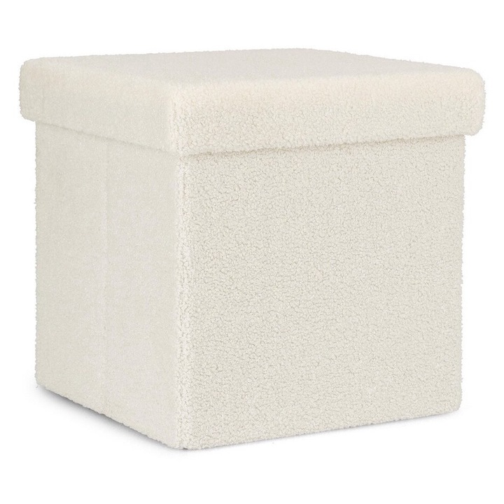 Бяла къдрава текстилна табуретка Joris 38x38x38 см