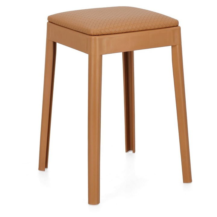 Set 4 tabureti polipropilena piele ecologica maro Scooby 34x34x49 cm