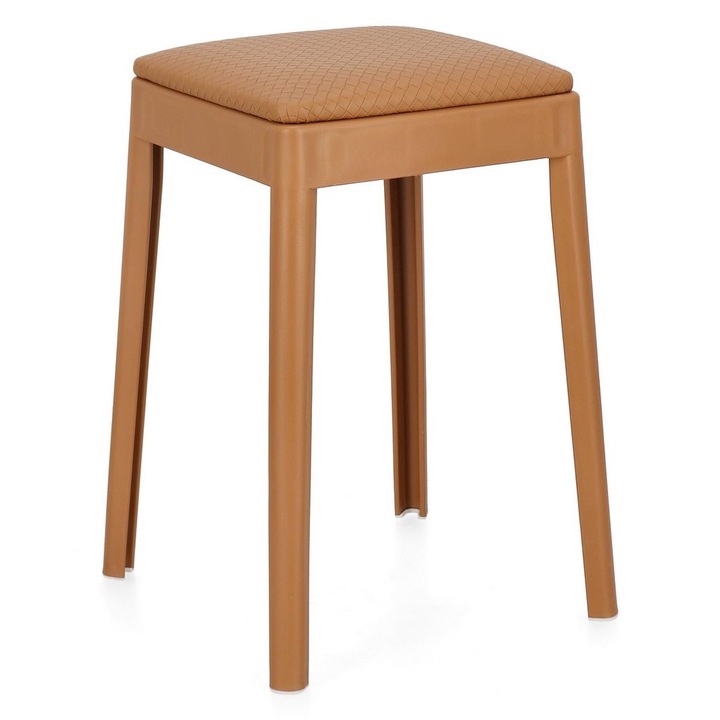 Комплект 4 полипропиленови табуретки кафява еко кожа Scooby 34x34x49 см