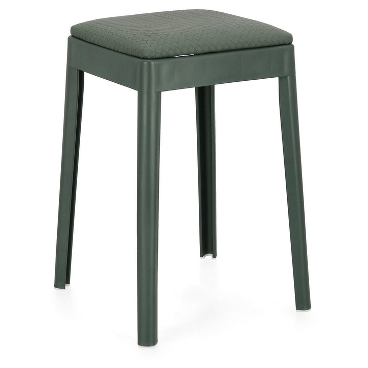 Set 4 tabureti polipropilena piele ecologica verde petrol Scooby 34x34x49 cm