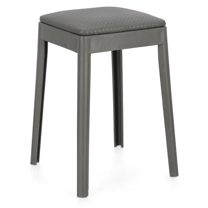 Set 4 tabureti polipropilena piele ecologica gri inchis Scooby 34x34x49 cm