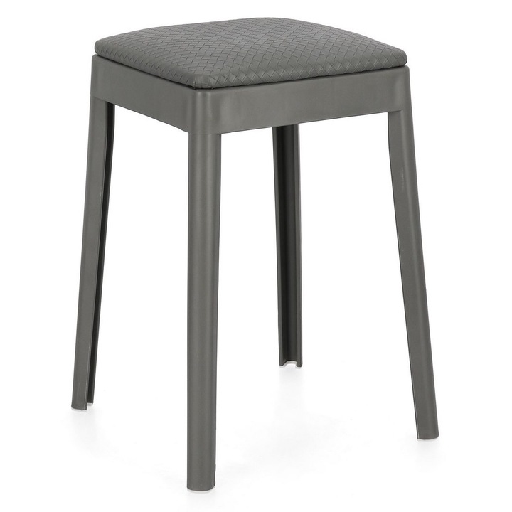 Комплект 4 полипропиленови табуретки тъмно сива еко кожа Scooby 34x34x49 см