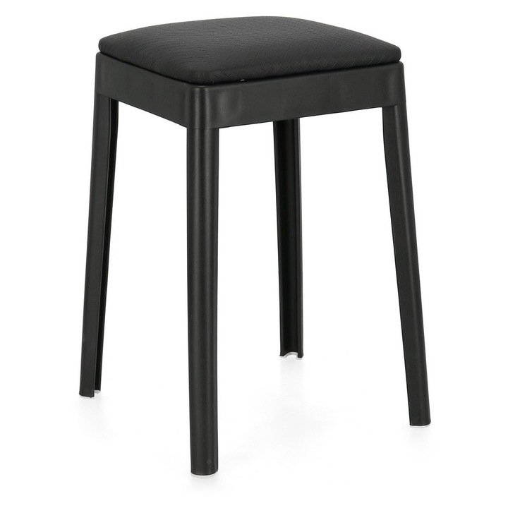 Set 4 tabureti polipropilena piele ecologica neagra Scooby 34x34x49 cm